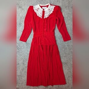 Karin Stevens Red Long Sleeve Dress with Lace Detail